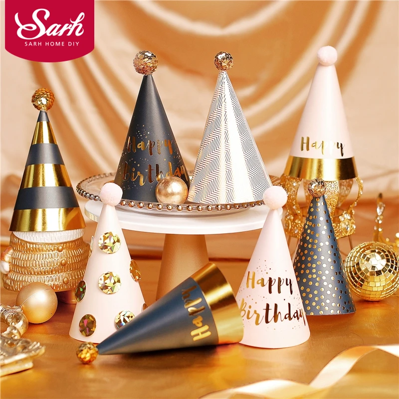3 шт. блестящая золотая мини-шляпа на день рождения с красочными звездами для