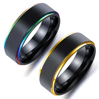 titanium steel metal mens ring with black goldcolor grooves on the surface highlighting the masculine temperament light luxury