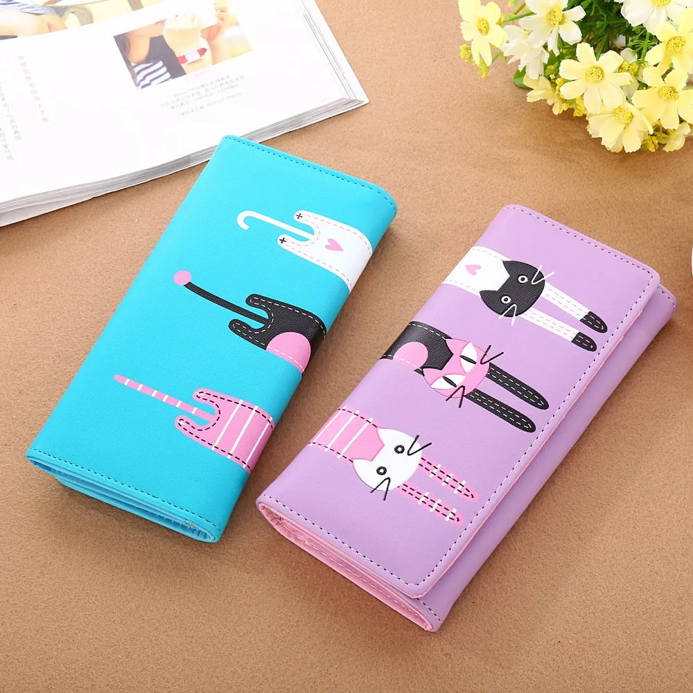 Aelicy кошка мультфильм женские кошельки длинный стиль многофункциональный