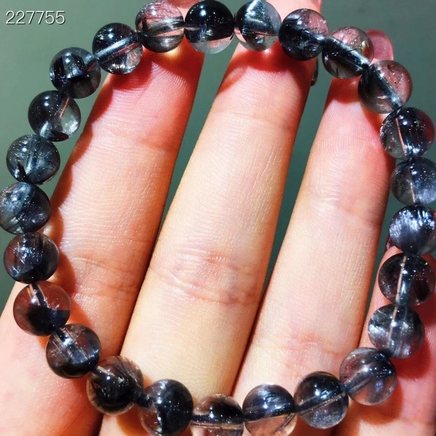 

Natural Brookite Platinum Silver Rutilated Quartz Bracelet Crystal 7.2mm Clear Round Beads Woman Man Gift Genuine AAAAA