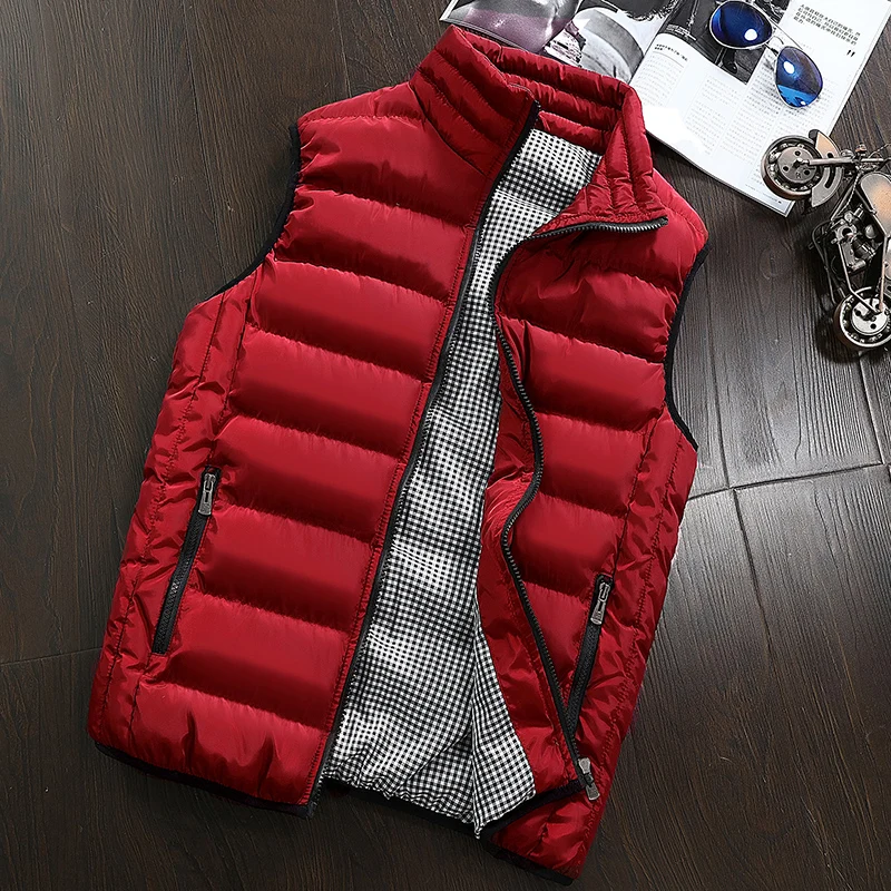 MANTLCONX Fashion Vest Men Zipper Mens Jacket Sleeveless Casual Winter Waistcoat Solid Cotton-Padded Men's Plus Size 5XL | Мужская