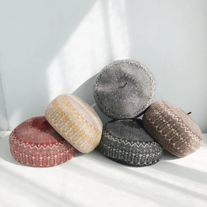 Женский Стильный берет в богемном стиле осенне зимняя шерстяная восьмиугольная