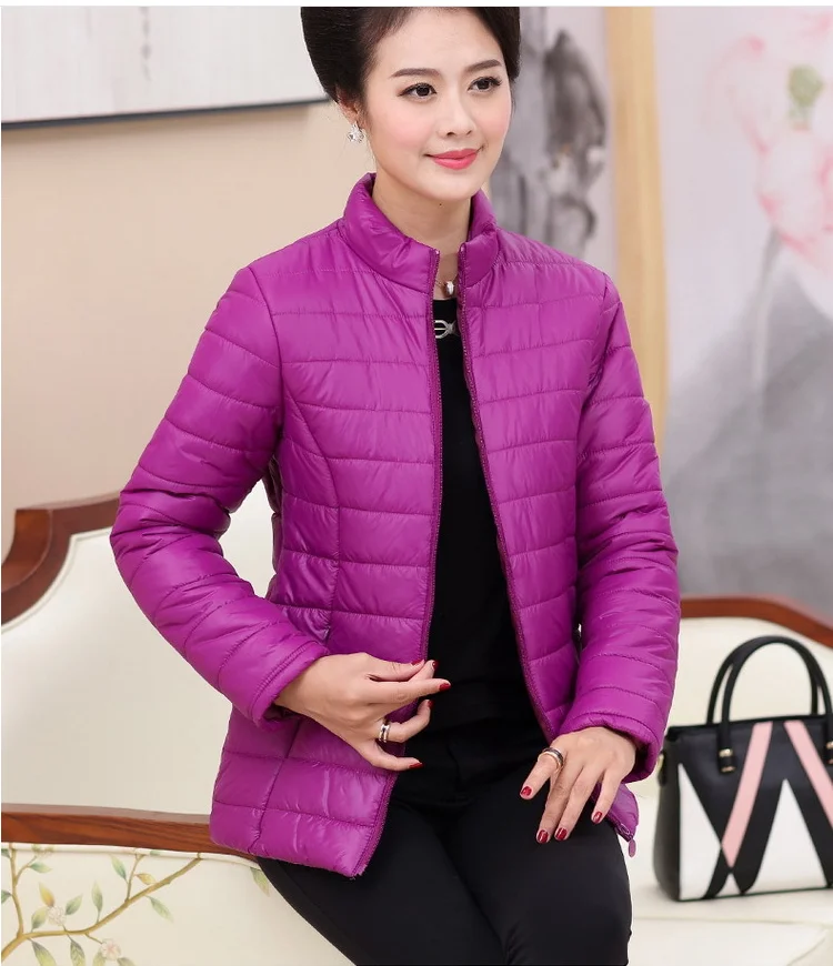 

Middle-aged elderly women's thin cotton-padded basic jacket short down padded jacket plus size slim-fitting padded coat