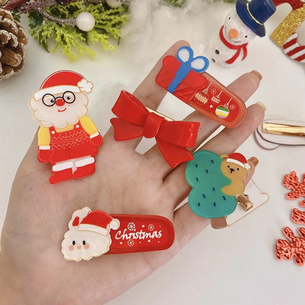 

Мультяшный Рождественский зажим для волос, Рождественская елка, боковой зажим в виде животного, акриловый зажим для волос для девочек, зажи...