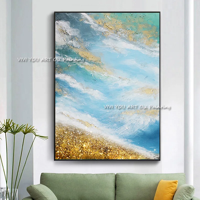 

100% Handmade Abstract Landscape Scenery Heavy Textured Thick Oil Painting Art Hand-painted Unframed Seascape Wall Canvas Art