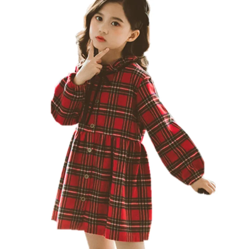 

2021 Elegant Girls Casual Long Sleeve Plaid Shirt Dress With Bow Fashion Teenager Blouse Dresses 4 5 6 7 8 9 10 11 12 13 Years