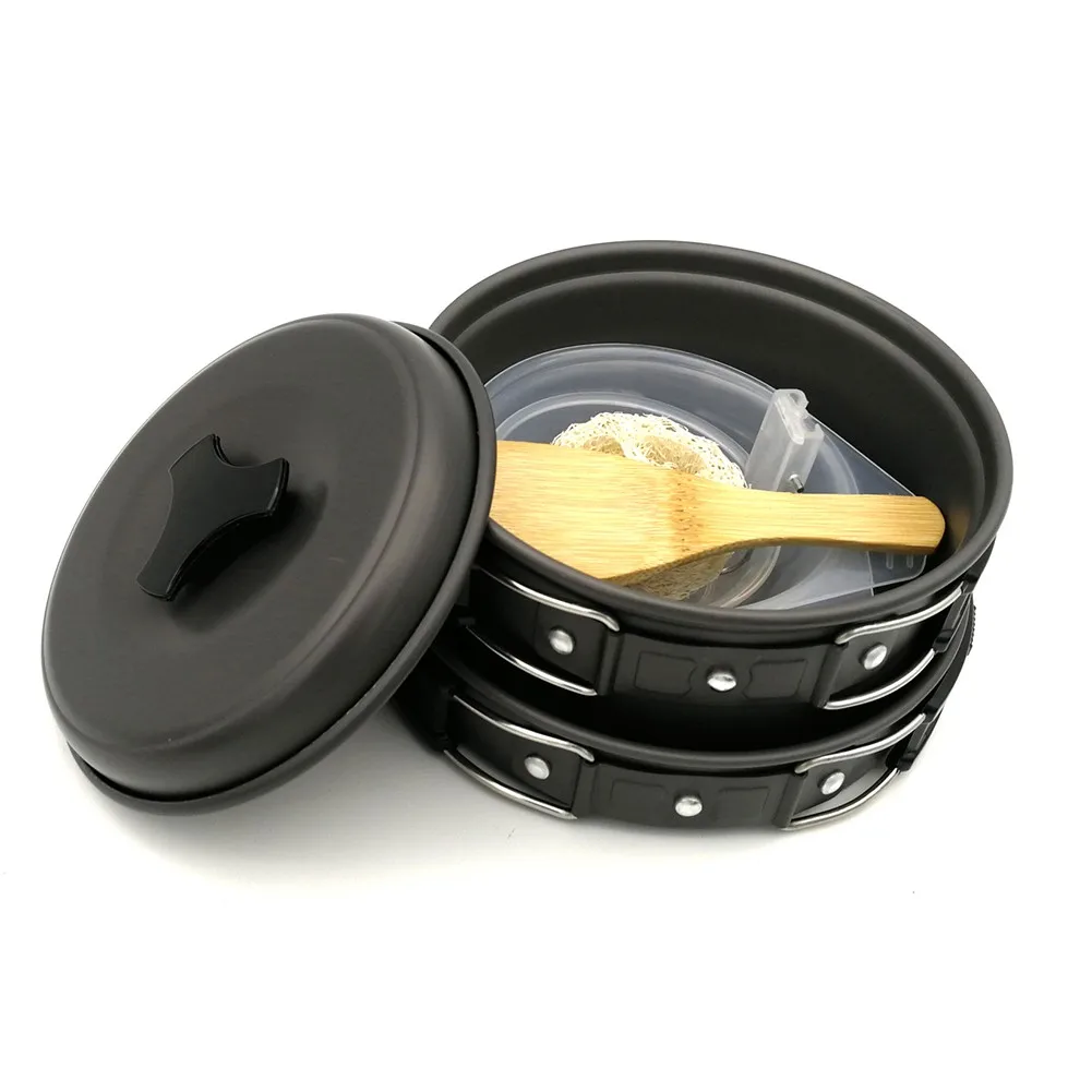 

Outdoor Camping Cooking Set Frying Pan 1-2 People Cookware Kit For Travel Hiking Alloy Picnic Tableware Kettle Pot Frying Pan