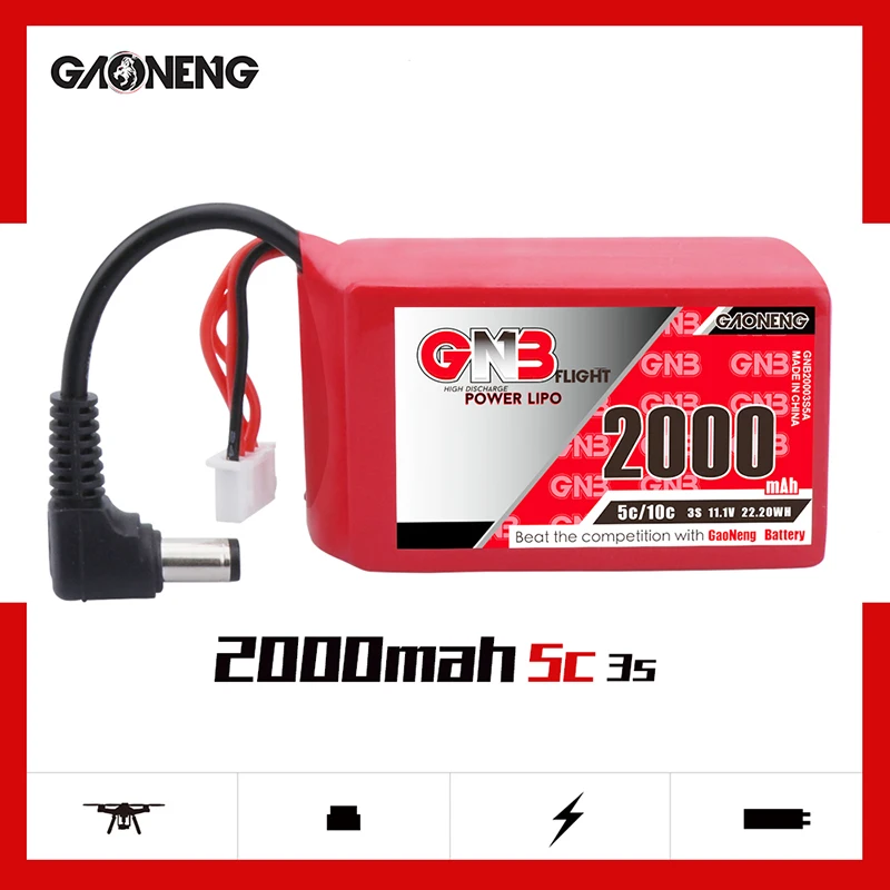 

Gaoneng GNB 2000mAh 3S 11.1V 5C/10C DC5.5 Lipo Battery for FPV Goggles RC Parts FPV Racing Drone