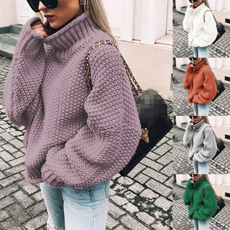 Женский осенний свитер летучая мышь с длинным рукавом водолазка однотонный