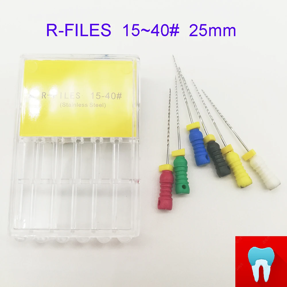 6pcs 15~40# 25mm Dental Files Root Canal Dentist Materials Dentistry Instruments Hand Use Stainless Steel R Files
