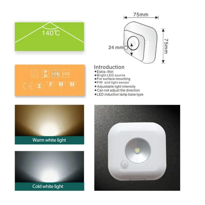 

Mini Square Night Lights Motion Sensor LED Night Lights Wall Lamp Nightlight Lamp Bedroom Decor Light For Cabinet Wardrobe Lamp
