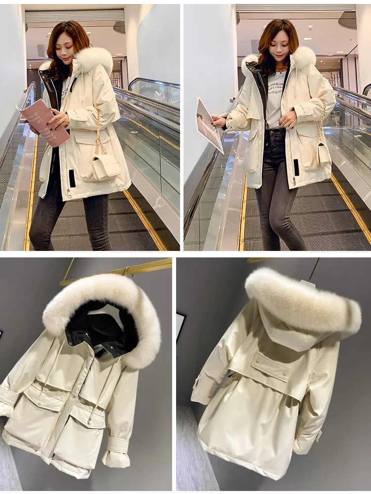Куртка женская зимний пуховик с 2020 мехом и капюшоном 90% Пух белой утки Толстая