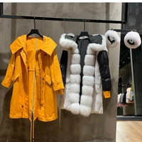 Natural Women Coat Long Winter Fashion Fox Big Hair Collar Parka Jacket Rex Rabbit Fur Female Outerwear Warm