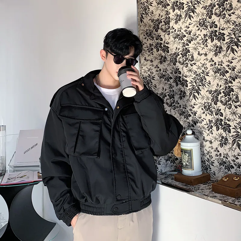 

Куртка-бомбер мужская короткая с хлопковой подкладкой, уличная одежда свободного покроя в стиле хип-хоп, верхняя одежда в байкерском стиле