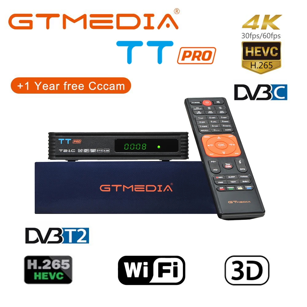 GTMEDIA TT PRO DVB-T2/кабельный эфирный ТВ приемник HD цифровой ТВ тюнер рецептор 1080P+ 1 год Россия Испания Италия Cccam 5 линий