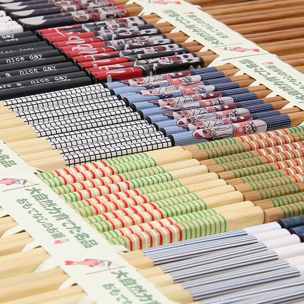 

Reusable 5 Pair Set Handmade Bamboo Japanese Style Natural Wooden Chopsticks Sushi Food Cat Flower Multi Color Wooden Chop Stick