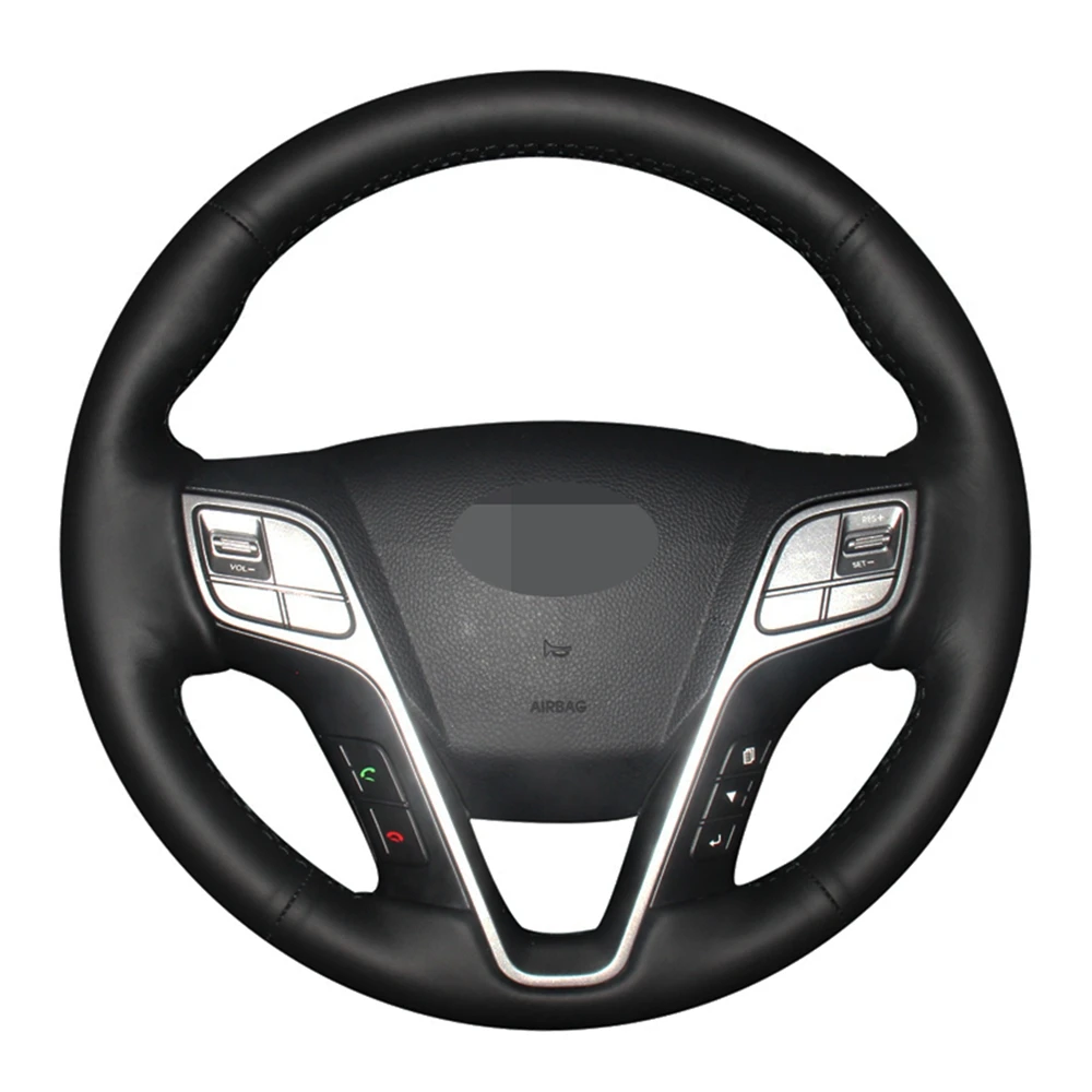 Чехол рулевого колеса автомобиля ручной работы из натуральной кожи черного