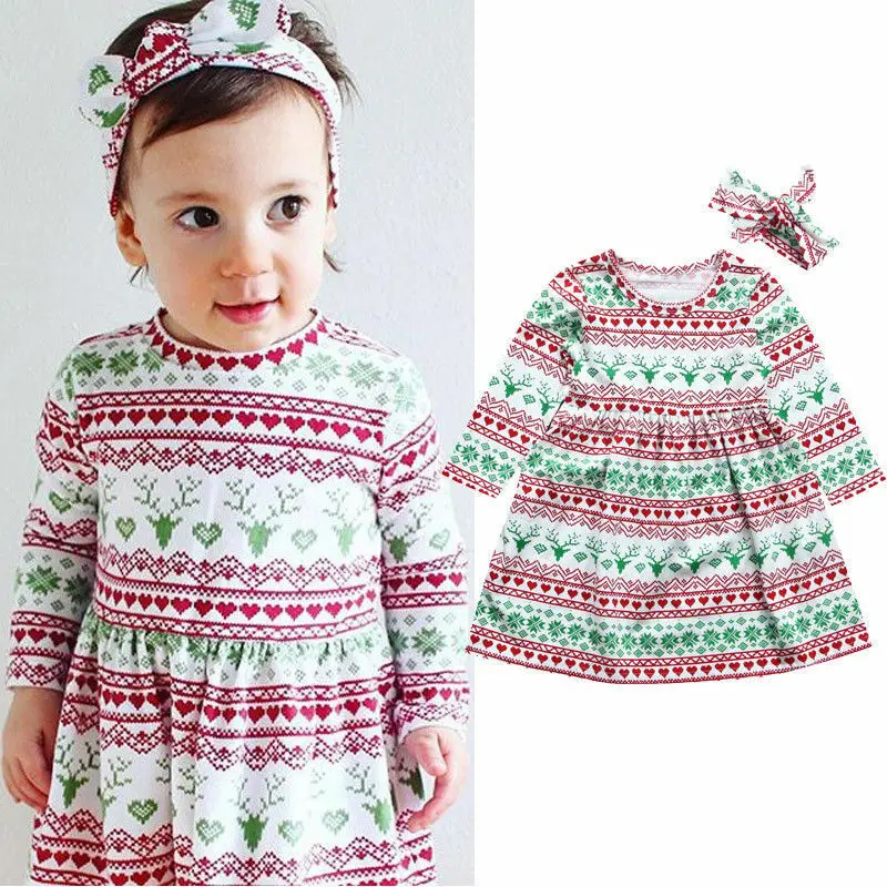 dress 1 Рождественское платье с длинными рукавами для маленьких девочек платья принцессы с рождественским оленем одежда для маленьких девочек праздничное платье - Цвет: dress 1