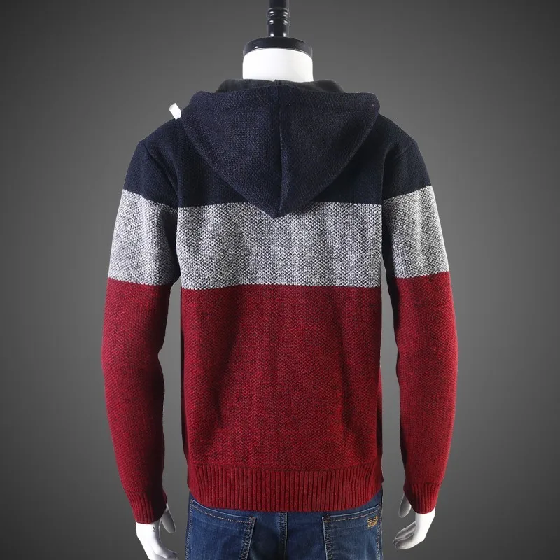 

High Street Men Hooded Short Coat Casual Autumn Thick Warm Knitting Cardigan Sweaters New Long Sleeve Outerwear