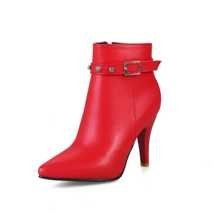 Ботинки-мартинсы на тонком каблуке с пряжкой и молнией сбоку | Обувь