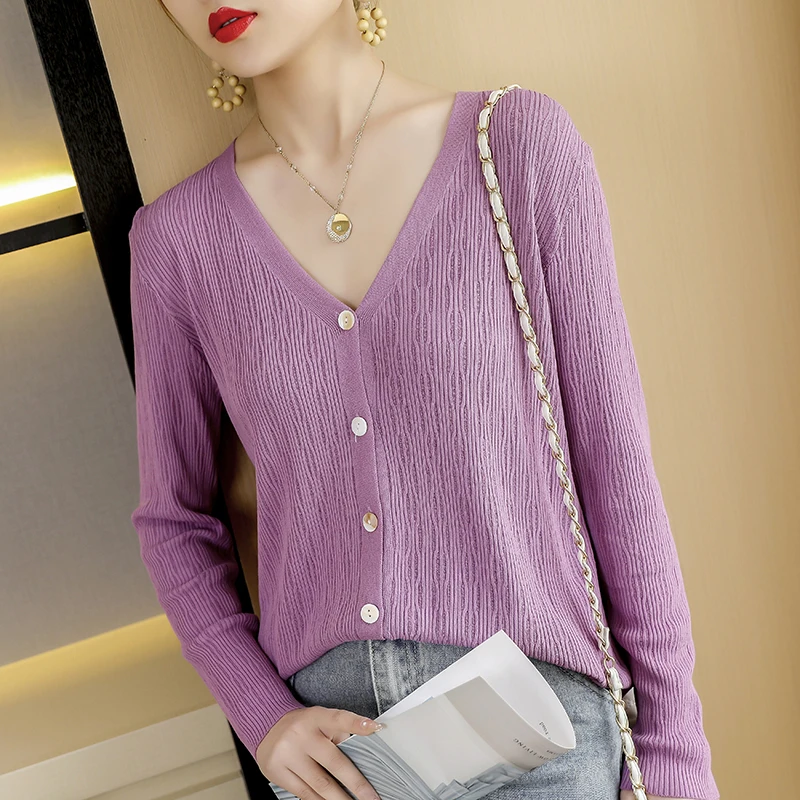 

Spring Autumn Women Cardigans 2021 Fashion Slim Ladies V-Neck Knitted Sweater Long Sleeve Sweater Cardigans