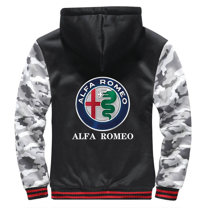 

2021 Alfa Romeo Winter Men's Brand Print Thicken Jacket Sport Male Hoodies Zipper Sweatshirt tracksuit College Coat