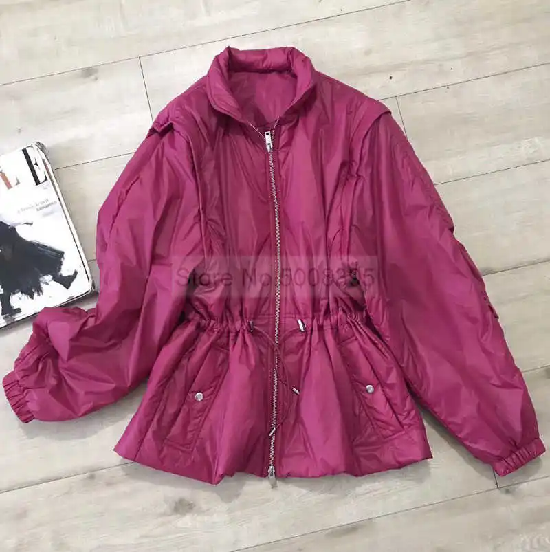 

Woman Detachable 2 IN 1 Long Sleeves Jacket coat Drawstring WAIST Zipper Front Stand Collar Fashion Coat