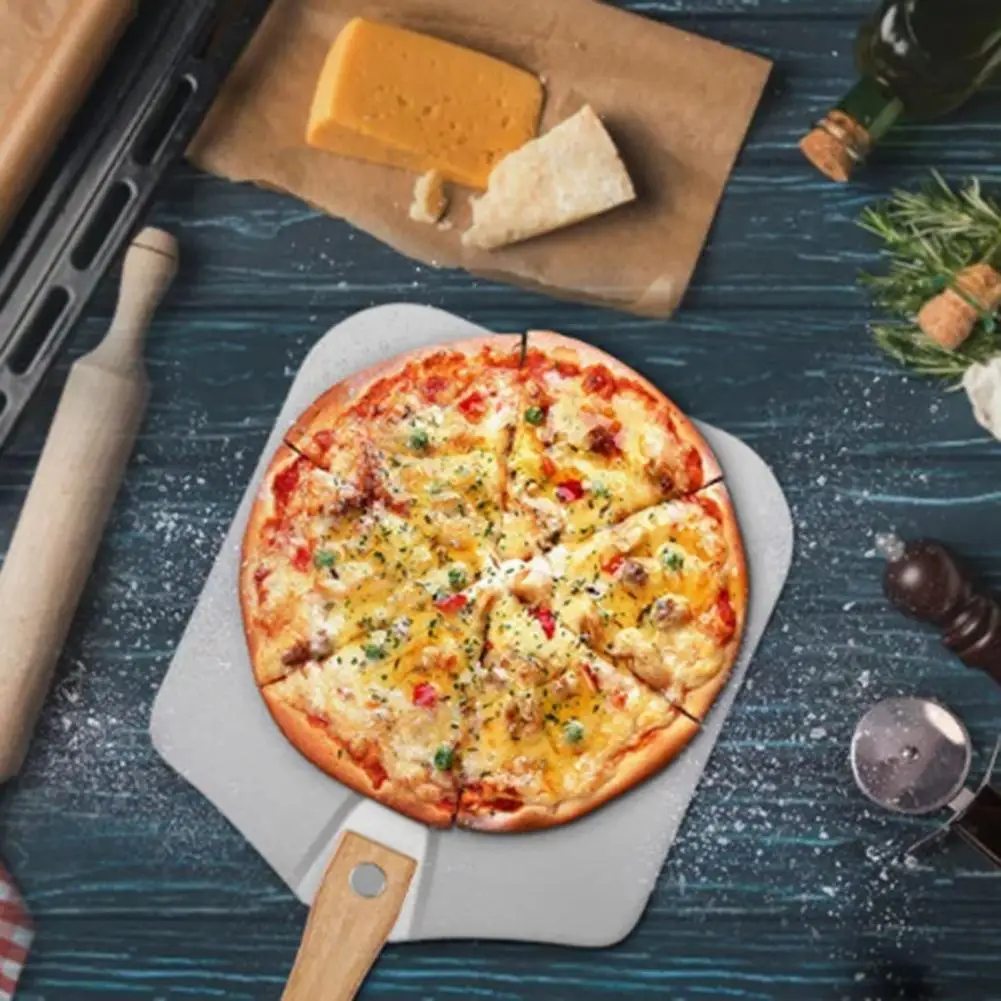 

Foldable Aluminum Pizza Cake Shovel Transferring Tool with Wooden Long Handle