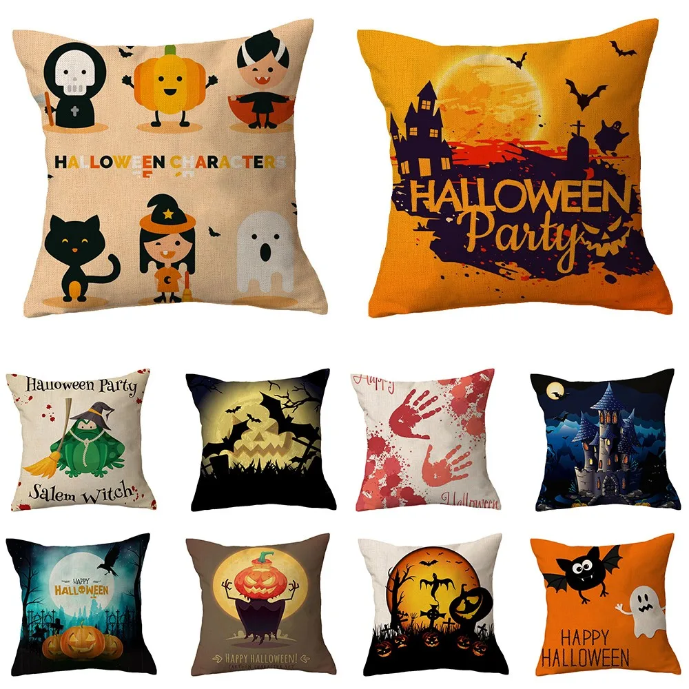 

Fall New Halloween Pillow Cover Linen Throw Pillow Case Cushion Living Room Sofa Cushion Home Living Room Halloween Decorative