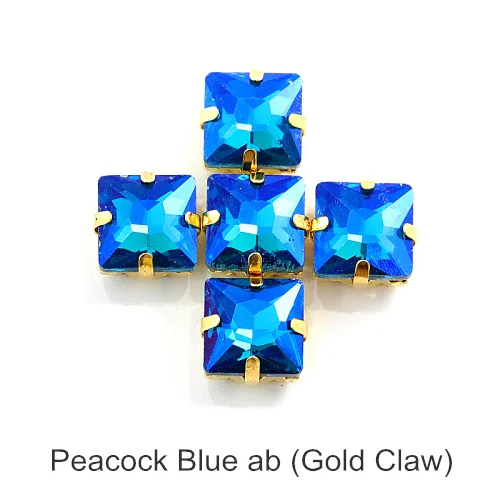 Peacock Blue AB Квадратные много цветов стеклянные стразы шьют на стразы с коготь Flatback лучшие стеклянные стразы пришить на коготь из стразов для одежды B3467 - Цвет: Peacock Blue AB