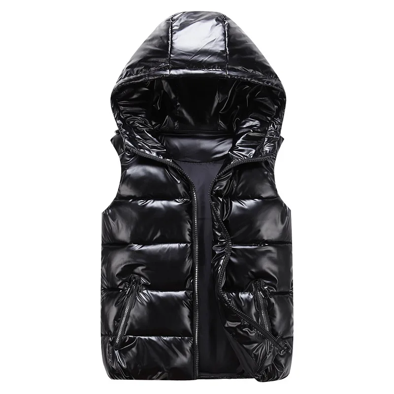 

OLEKID 2021 Autumn Winter Shiny Vest For Children Hooded Waterproof Boy Sleeveless Jacket 3-20 Years Kid Teenager Girl Waistcoat