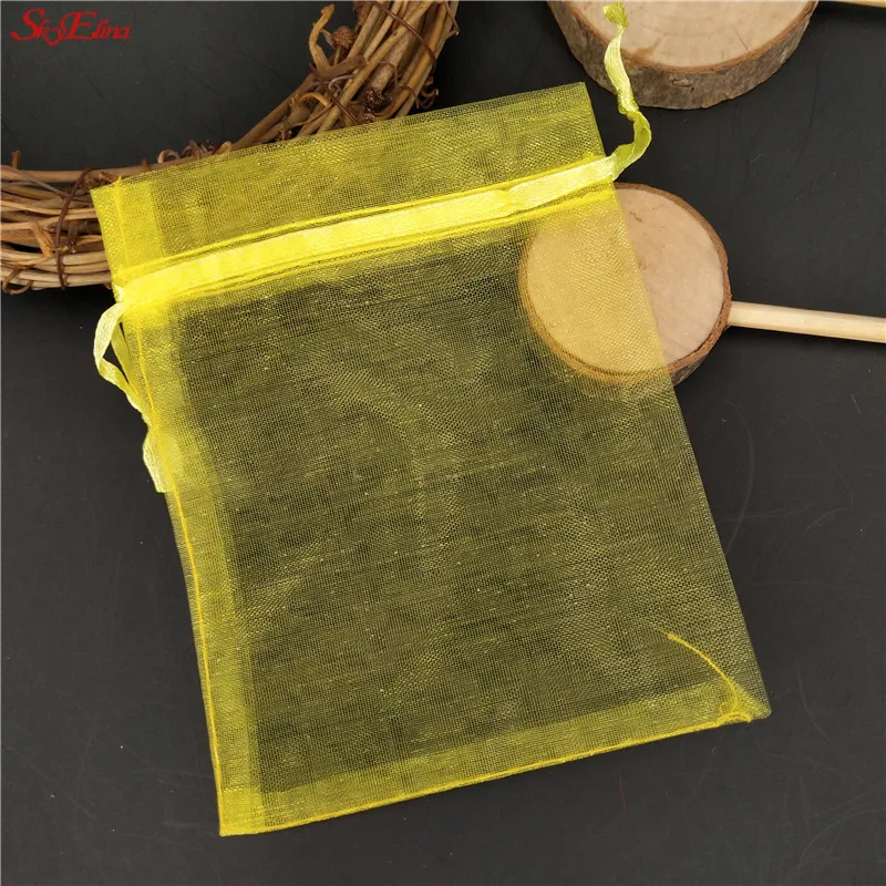 100 шт./лот 6x8 см Тяговая свадебная сумочка из органзы рождественские подарочные