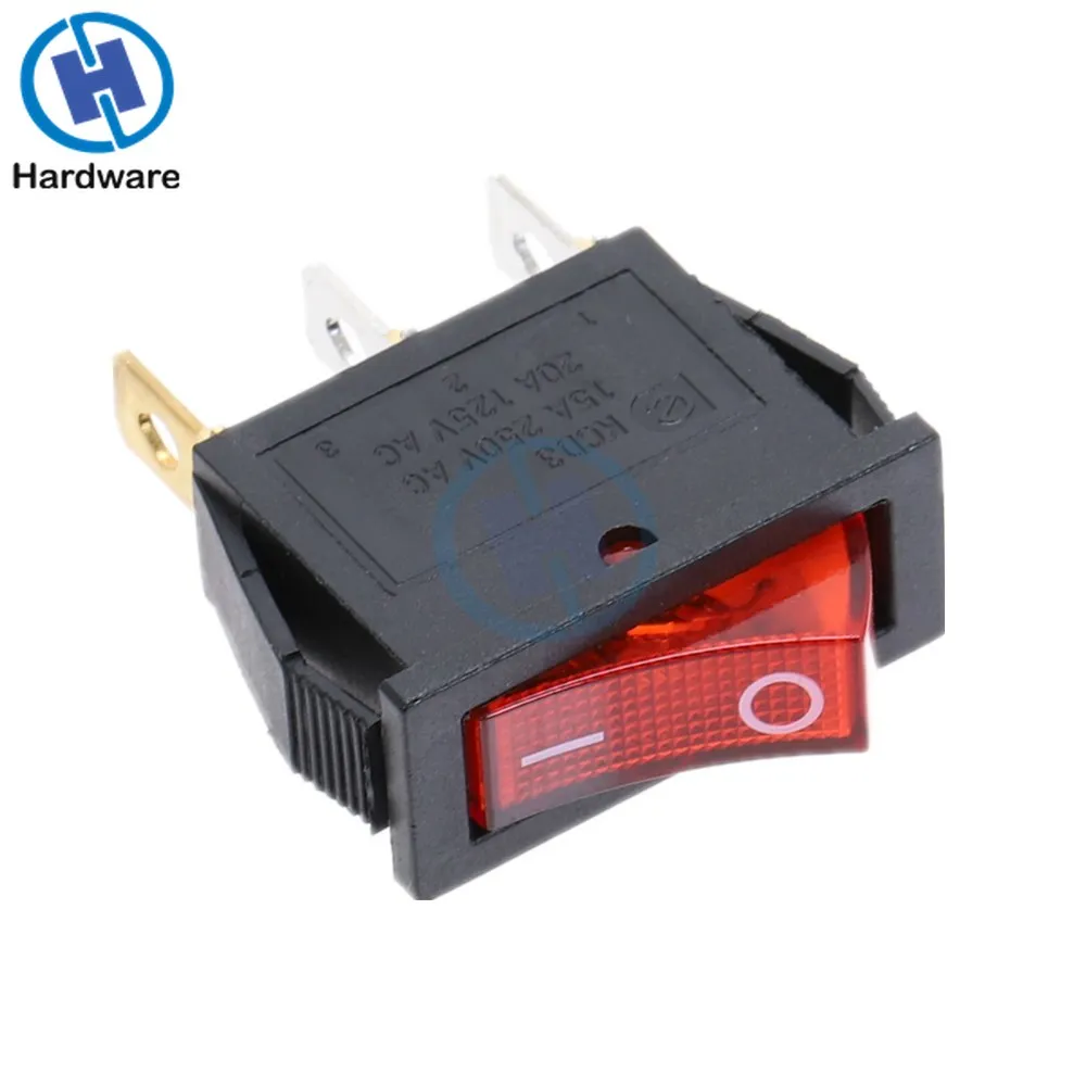 KCD3 220V ON/OFF кулисный переключатель SPST однополюсный 2 Позиции 20A 125VAC светодиодный