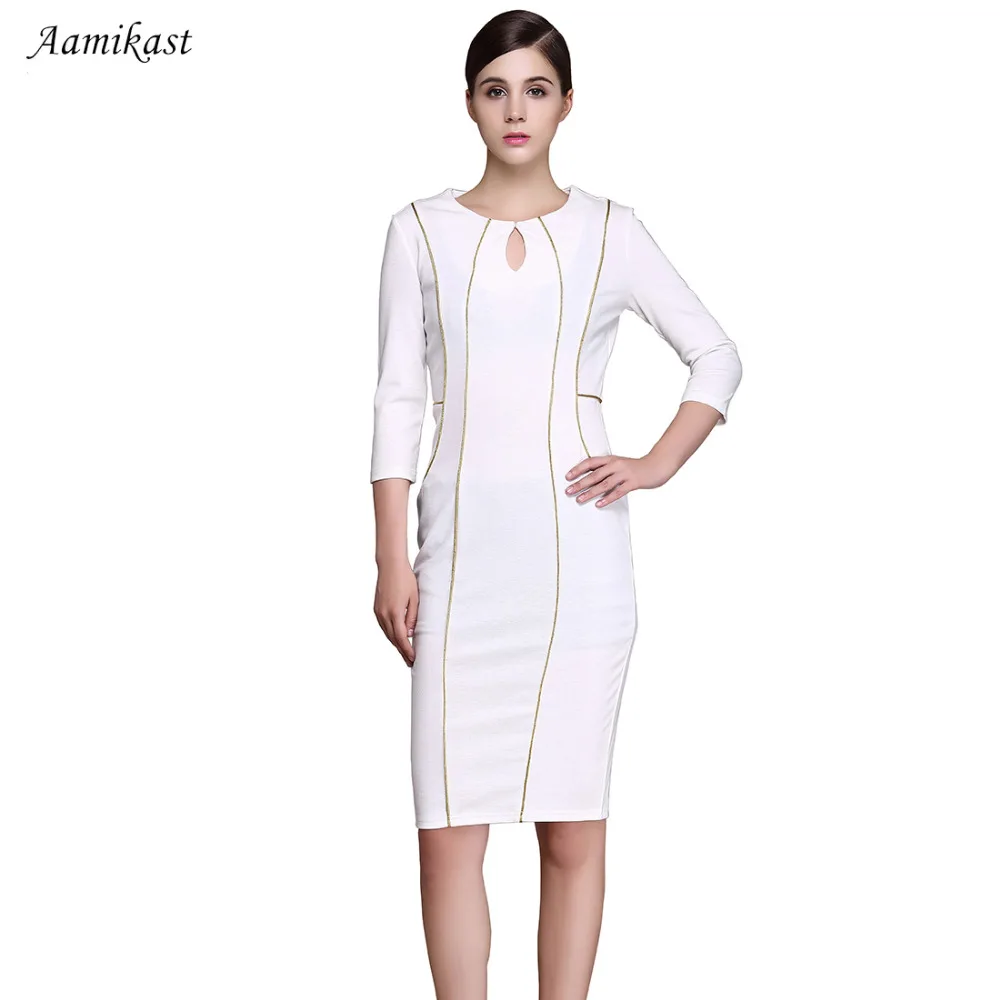 Женское платье карандаш с круглым вырезом рукавом три четверти|Женские платья| |