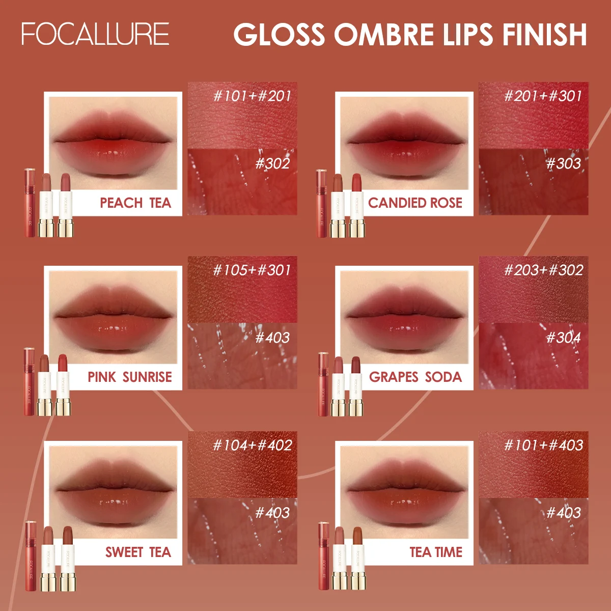 FOCALLURE Matte & Gloss губная помада мягкая гладкая с эффектом омбре высоким пигментом