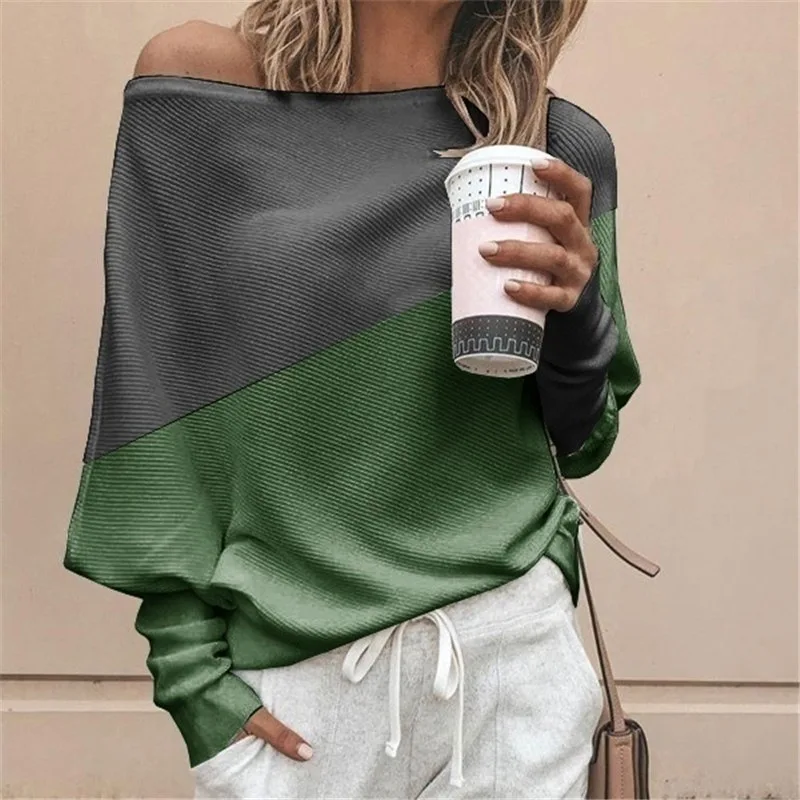 Blouse Women Long Sleeve Off Shoulder Shirt Casual Loose Tee Top Streetwear Plus Size roupas feminina |