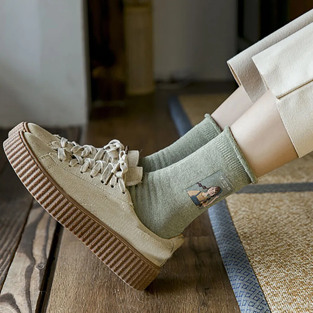 1 пара модных свернутых теплых носков женские носки с мультяшным принтом