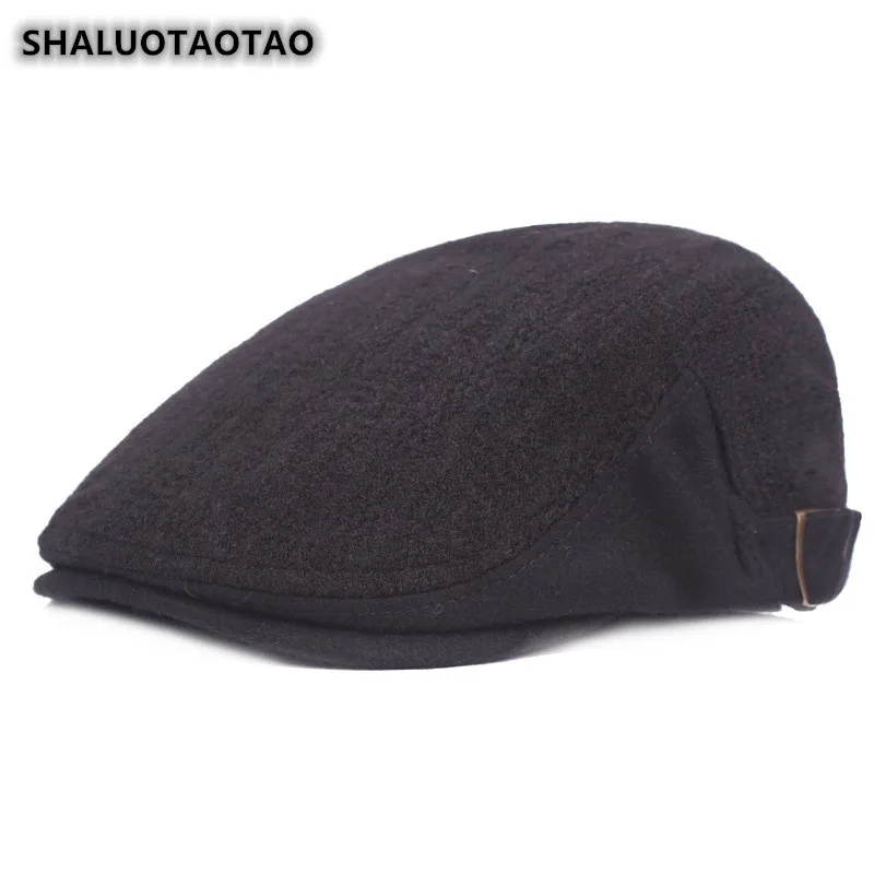 

SHALUOTAOTAO Men's Cap Winter Thermal Woolen Berets Snapback Vintage Simple Adjustable Size Tongue Caps Fashion Sports Brand Hat