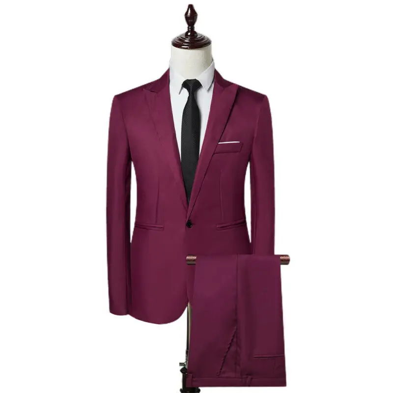 

Business Jacket Blazer Single Button Black Collar Suit Male Slim Blazers Trousers Men's Formal 2 Pieces Wedding Suits Jackets