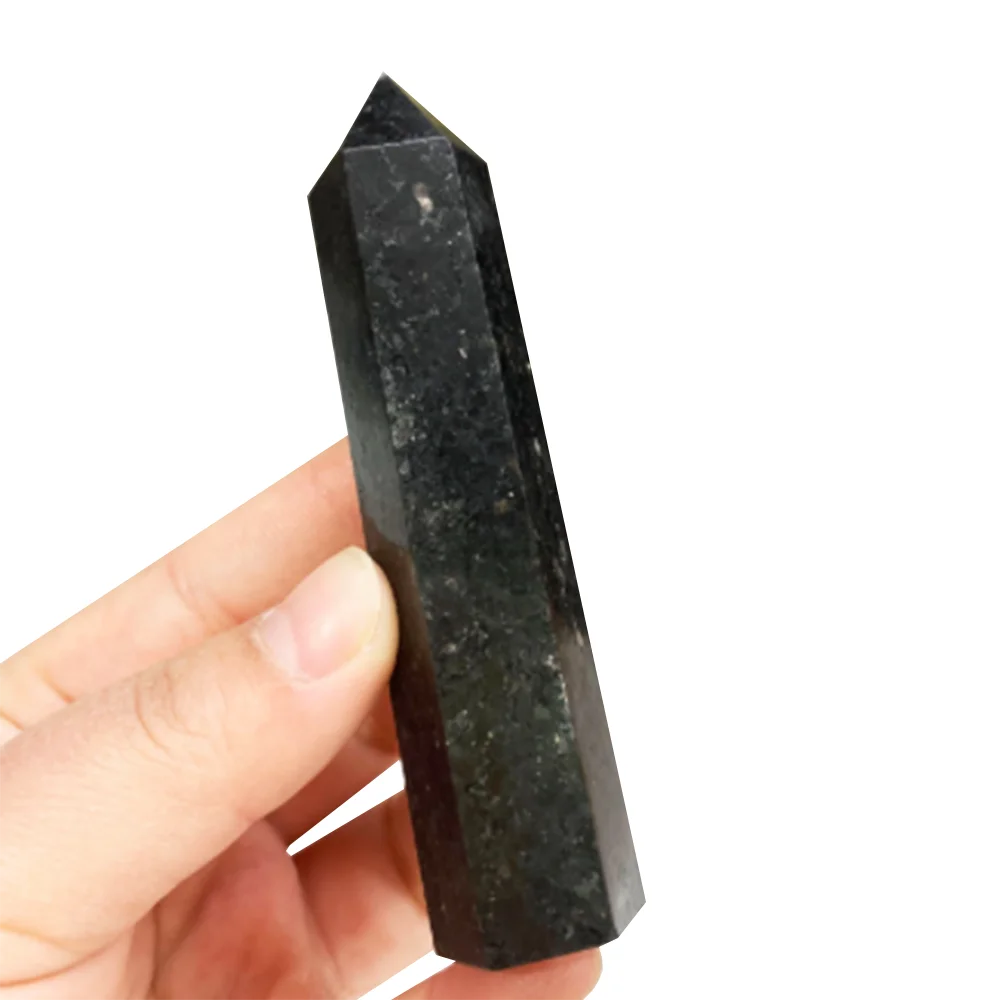 

Hot Sell New Product Black Sandstone Point Healing Crystal Stone Tower Reiki Energy Mineral Wand For Home Decor