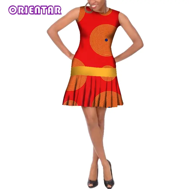 Simple Women African Dress Bazin Riche Draped Midi Dresses African Clothes Dashiki African Print Cotton Sleeveless Dress WY256 - Цвет: 13