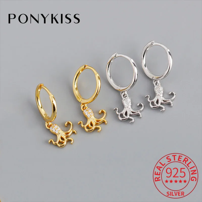 

Серьги PONYKISS из настоящего серебра 925 пробы в виде осьминога, Яркие модные летние серьги для плявечерние, изящный аксессуар, милый подарок