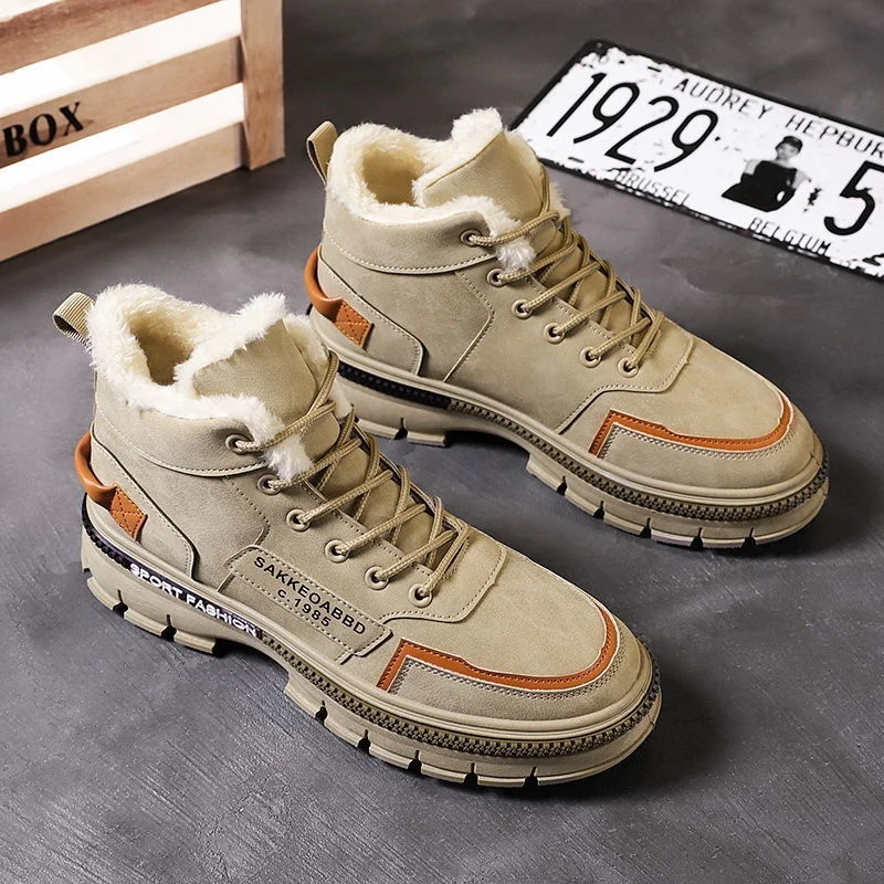 

Мужские зимние теплые кроссовки с бархатной подкладкой, Нескользящие ботильоны на высокой платформе, Повседневная тактическая спортивная ...