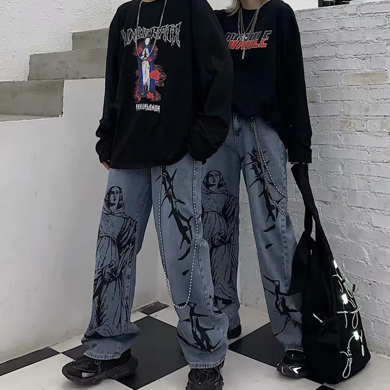 Джинсы Aolamegs мужские/женские с принтом повседневные брюки-багги из денима