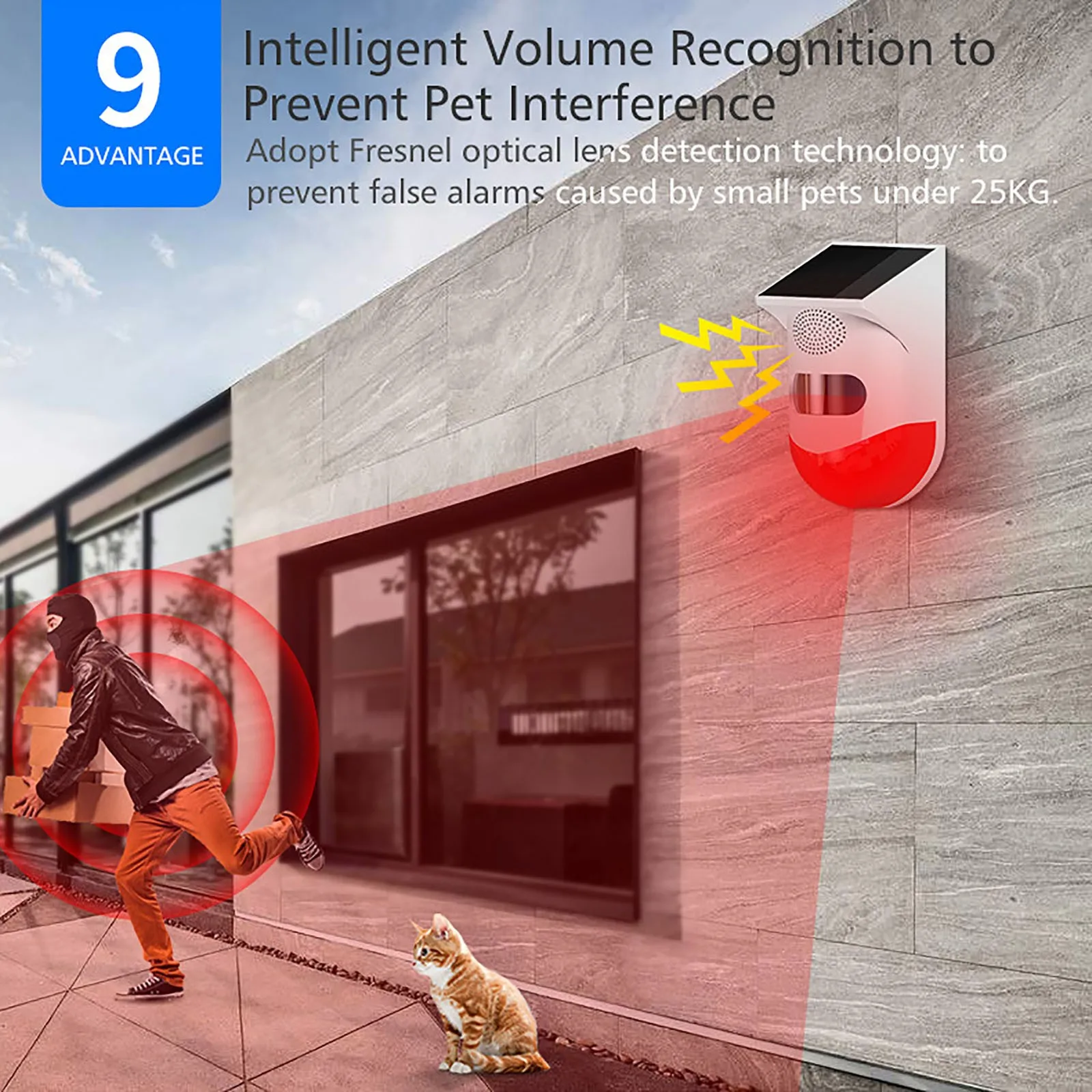 

New remote solar security alarm siren PIR motion sensor smart home detector RF433 for outdoor alarm in home garden yard