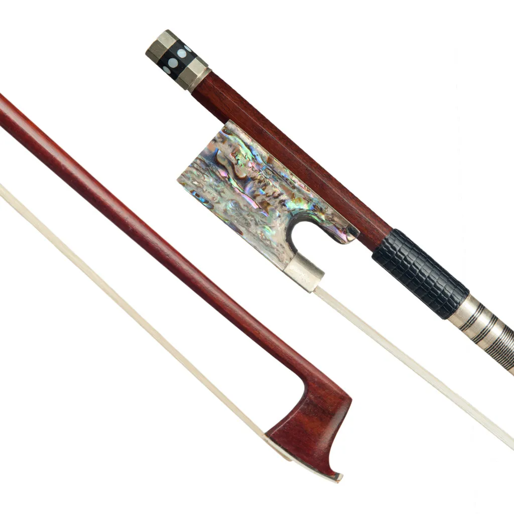 Master 4/4 Full Size Violin Fiddle Bow Pernambuco Bow Lizard Skin Grip White Mongolia Horsehair W/ Exquisite Abalone Frog