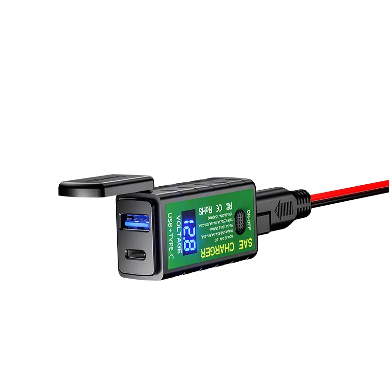 Панель солнечных батарей для мотоцикла USB зарядное устройство SAE к Type C вольтметр
