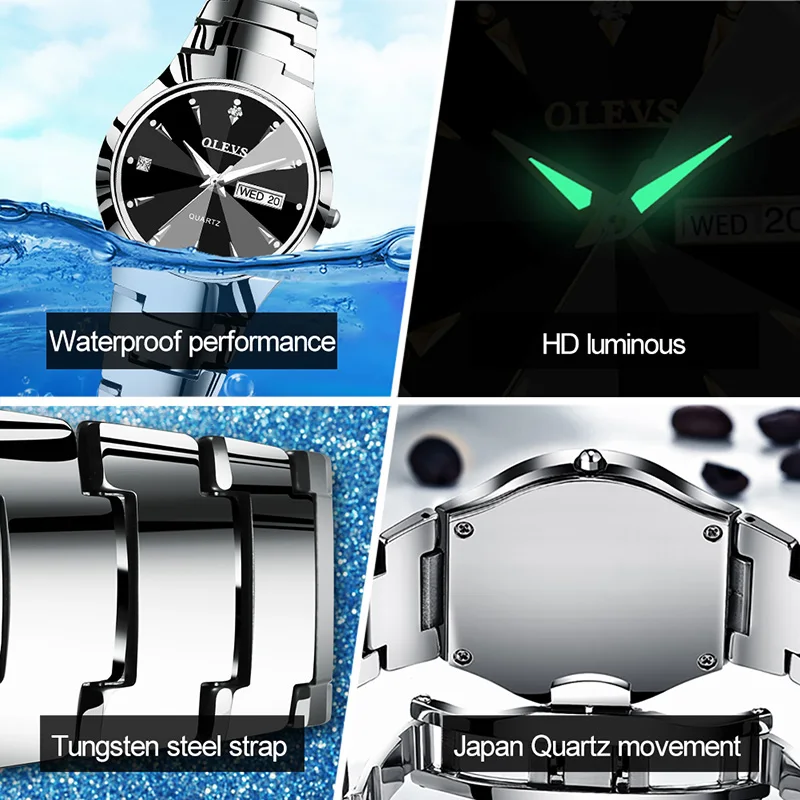 OLEVS Top Brand Sport Men Women Watch Stainless Steel Wristwatch Luxury Quartz Couple Watches Fashion Business Clock Reloj Mujer