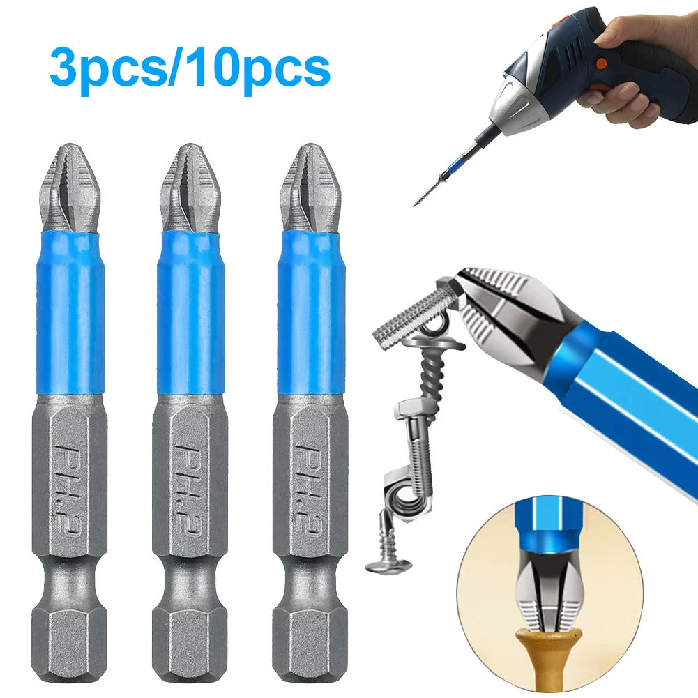 3/10Pcs Screwdriver Bits Set 50mm PH2 Anti-slip with Magnetic 1/4" Hex Shank Fits Hand Electric Drill Driver Hand Tools