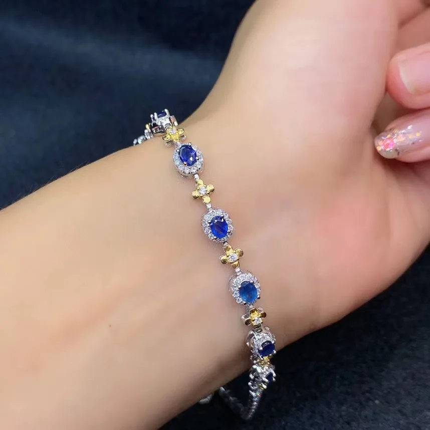 He Best Gift for Your Loved Girl 100% Natural and Real Sapphire Bracelet 925 Sterling Silver for Men or Women